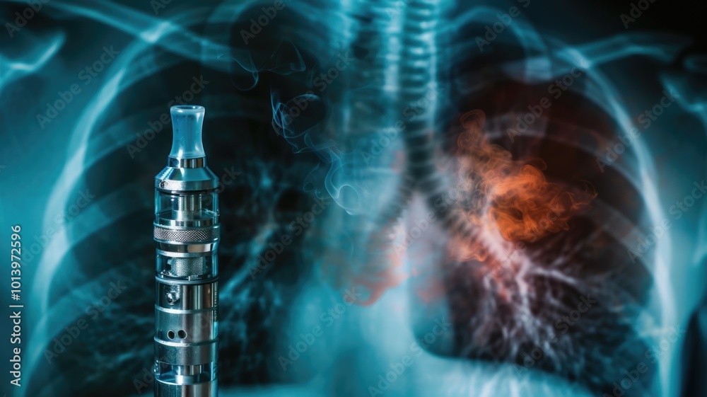 Fototapeta premium X-ray of lungs and heart with vaping device and smoke,No Tobacco Day