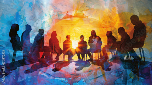 A visual of support groups helping individuals process grief and move through sadness with compassion.