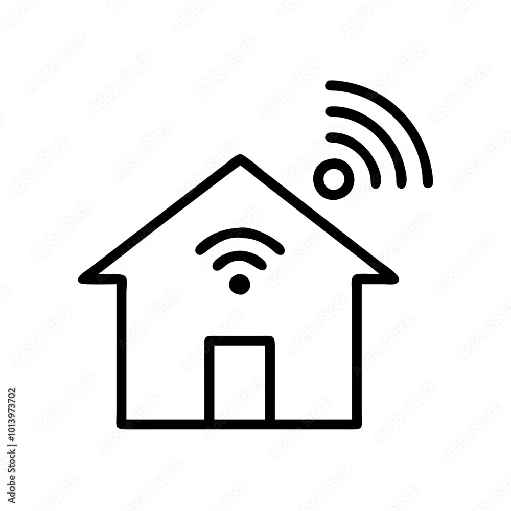 Smart home with Wi-Fi signal, home automation, and wireless technology for connected living Smart home with Wi-Fi signal, home automation, and wireless technology for connected living