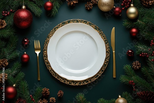 Empty plate is waiting for a delicious christmas dinner