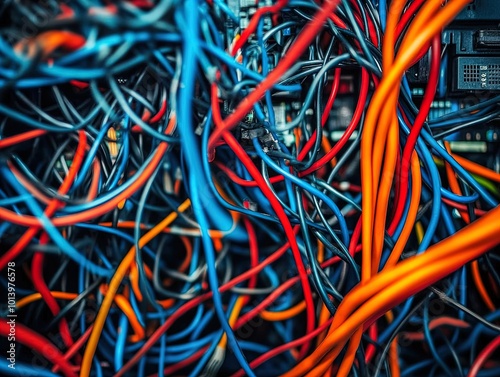 Wallpaper Mural Vibrant Chaos: A Stunning Close-Up of Intertwined Red, Blue, and Orange Cables - Perfect for a Tech-Inspired Sports Interior Poster Torontodigital.ca