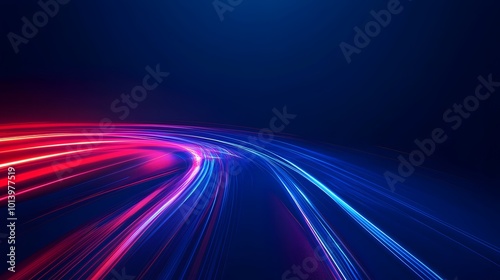 Modern abstract high-speed movement with dynamic motion light trails on a dark blue background