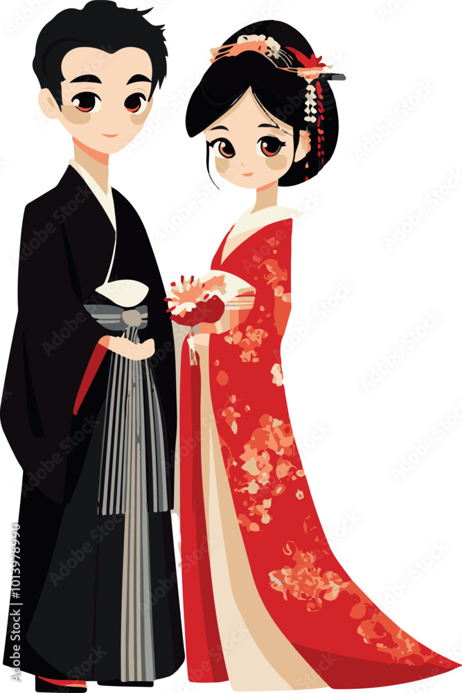 Traditional couple in Japanese wedding attire. Traditional couple in Japanese wedding attire.