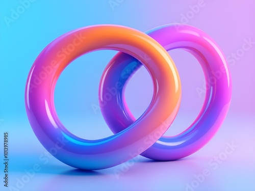 Abstract Colorful Intertwined 3D Rings on Gradient Background