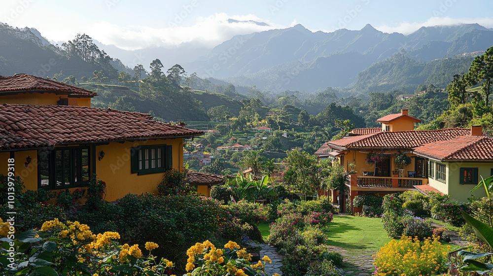Mountainside Houses with Lush Greenery and Stunning Views Mountainside Houses with Lush Greenery and Stunning Views