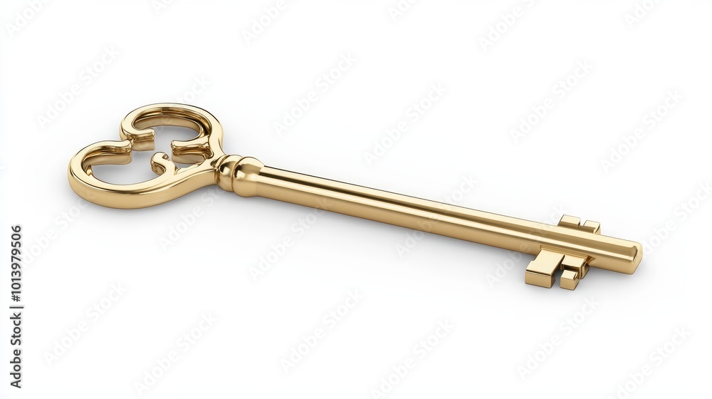 Golden key isolated on a white background 3D illustration Golden key isolated on a white background 3D illustration