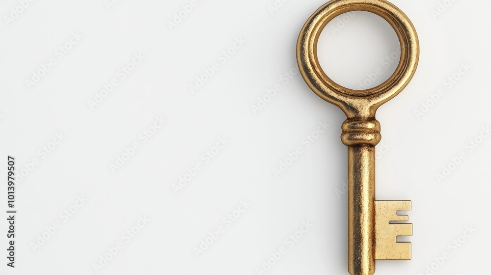 Golden key in a keyhole isolated on a white background 3D rendering Golden key in a keyhole isolated on a white background 3D rendering