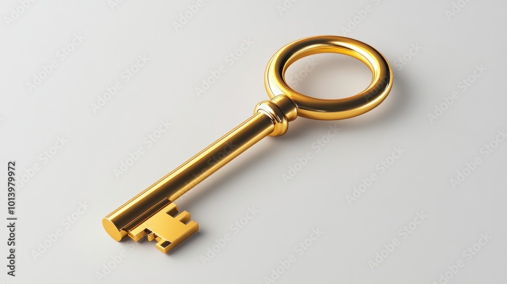 Golden key symbolizing success Housing concept with a gold house key 3D illustration Golden key symbolizing success Housing concept with a gold house key 3D illustration