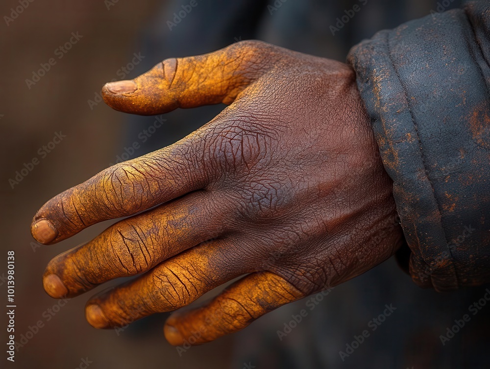Fototapeta premium closeup of a black persons hand exhibiting visible symptoms of monkeypox presented with clinical precision in a neutraltoned background
