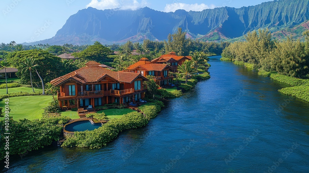 Fototapeta premium Luxury Waterfront Villas in a Tropical Paradise