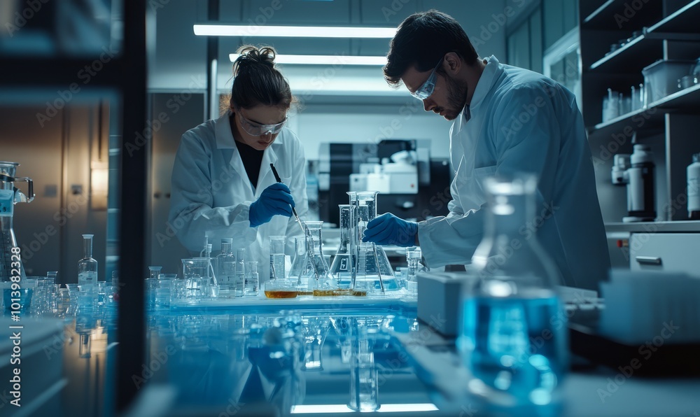 Environmental engineers assessing water samples in a lab, highlighting sustainability on Engineer's Day. Environmental engineers assessing water samples in a lab, highlighting sustainability on Engineer's Day.
