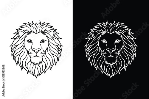 Lion black head vector silhouette icons icon set on white background.