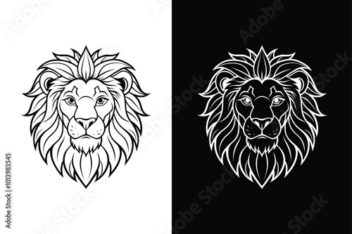 Lion black head vector silhouette icons icon set on white background.