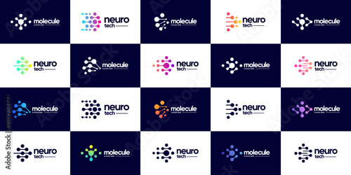neuron network logo set, molecular connections, science, vector graphic template.