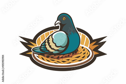 Beautiful bird logo sitting in the nest vector art illustration photo