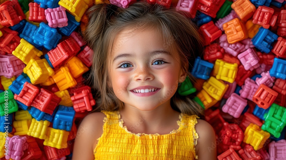 Happy little girl playing with colorful blocks Happy little girl playing with colorful blocks