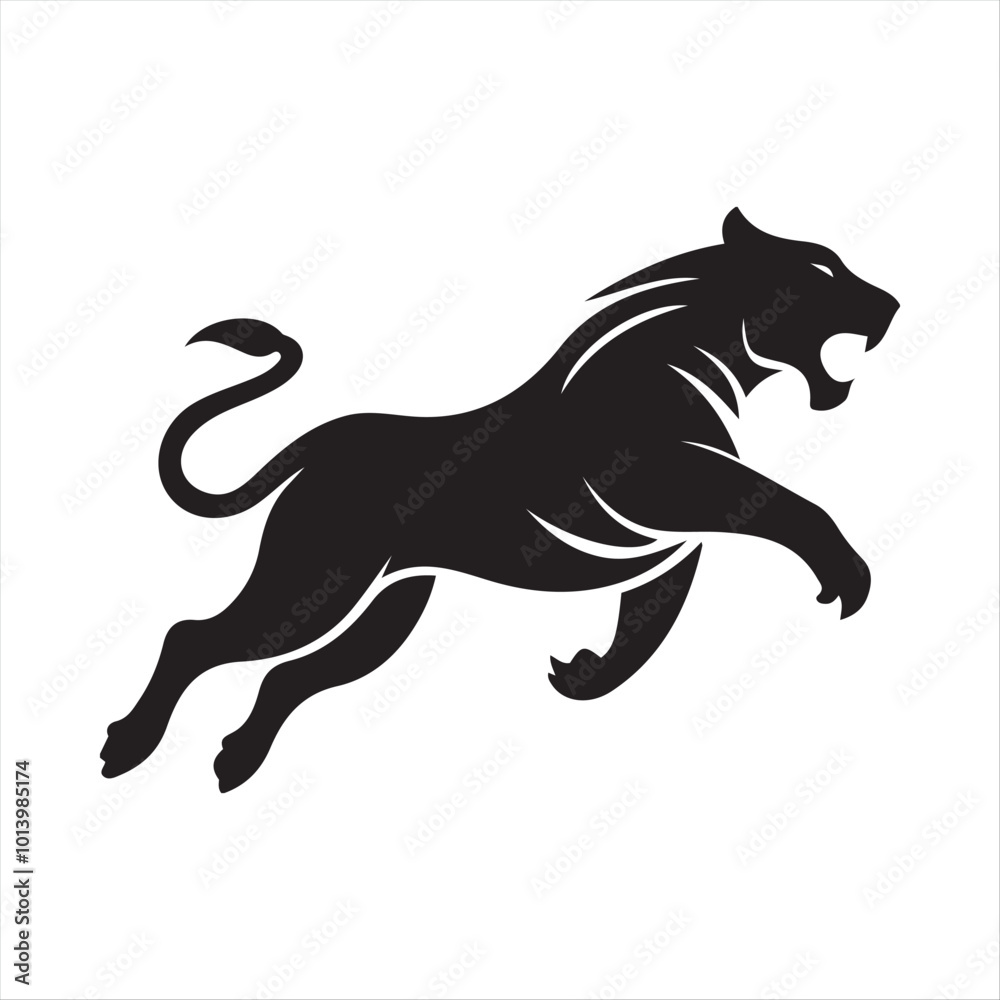 Fototapeta premium Fierce Tiger Vector Illustration - Black and White Roaring Tiger Design for Logos, Tattoos, and Art
