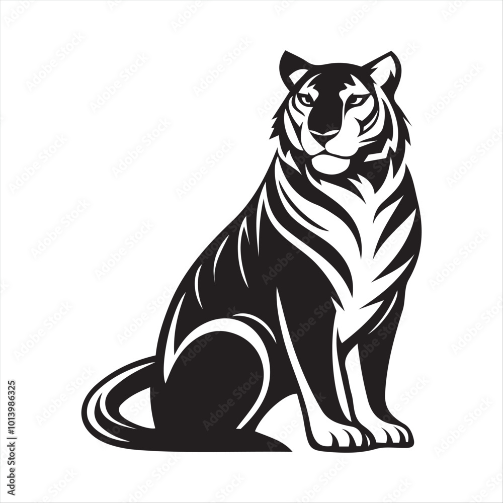 Obraz premium Fierce Tiger Vector Illustration - Black and White Roaring Tiger Design for Logos, Tattoos, and Art