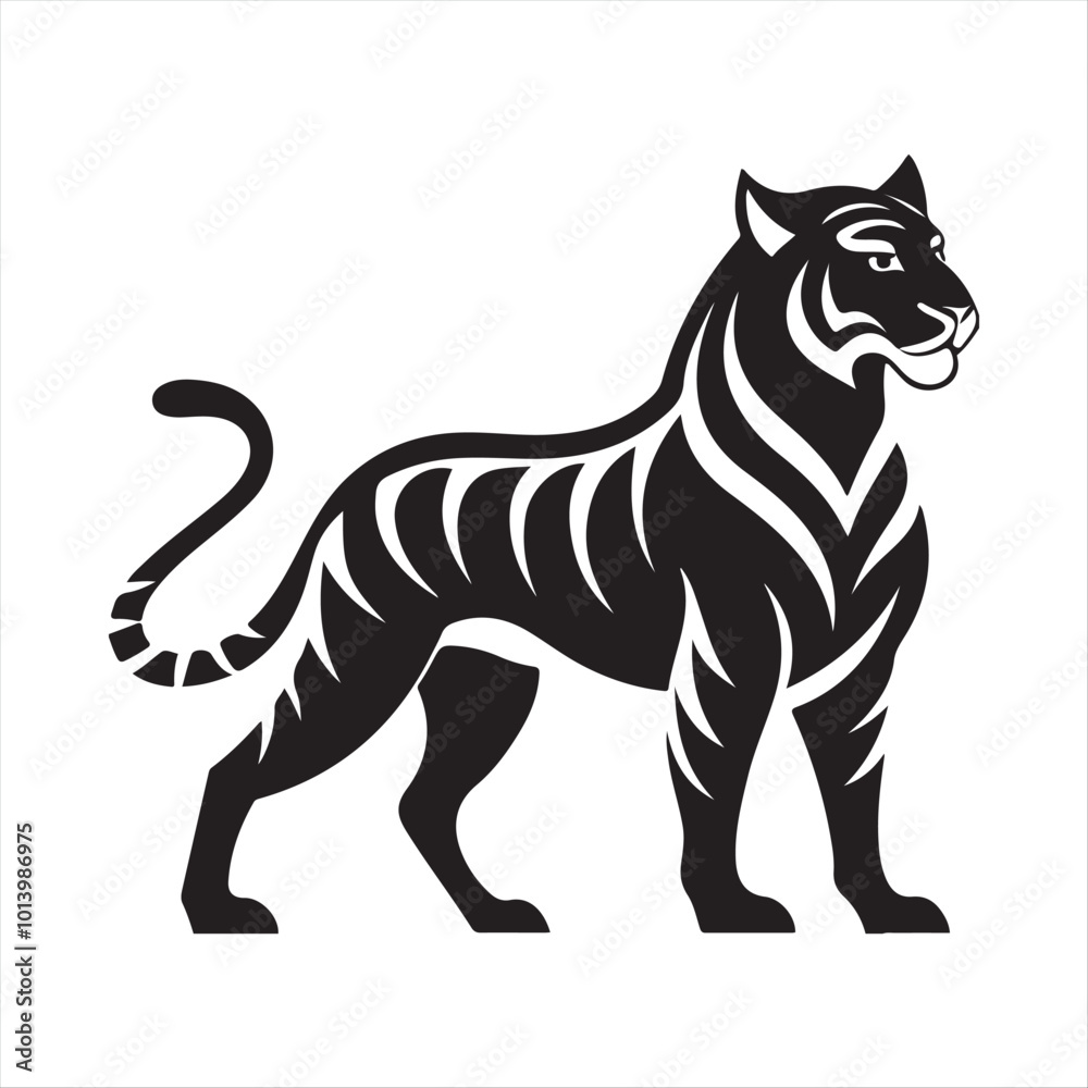 Fototapeta premium Fierce Tiger Vector Illustration - Black and White Roaring Tiger Design for Logos, Tattoos, and Art