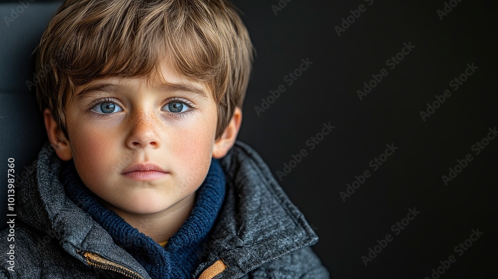 Portrait of a Young Boy with Blue Eyes and Freckles Portrait of a Young Boy with Blue Eyes and Freckles