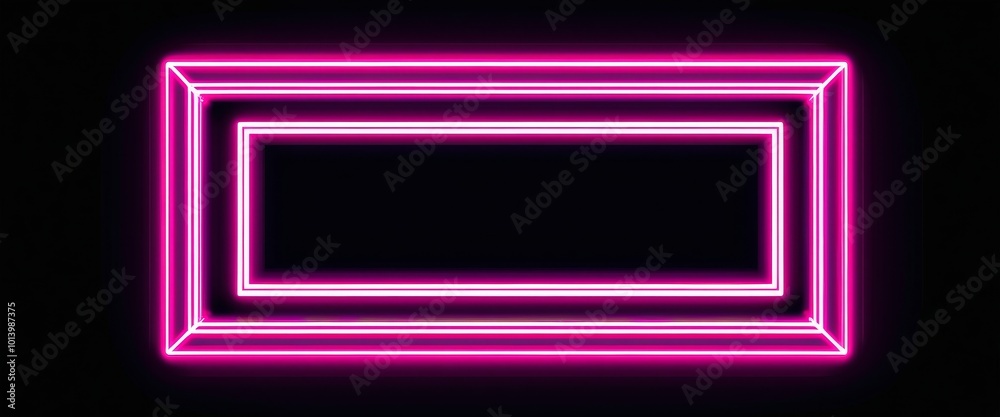 Neon pink rectangular light frame on dark background Neon pink rectangular light frame on dark background