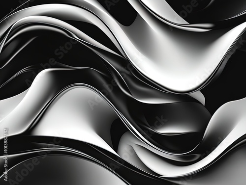 Harmonious Flow: Abstract Black and White Ribbon Composition for Sporty Interiors - A Dynamic Poster Design that Elevates Space with Elegance and Motion.