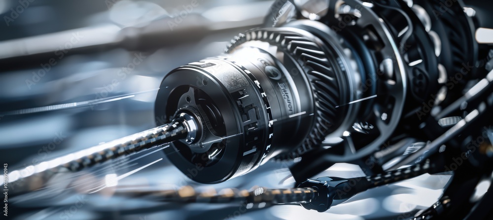 Fototapeta premium Dynamic Close-Up of Modern Feeder Fishing Gear with Branding for Professional Use