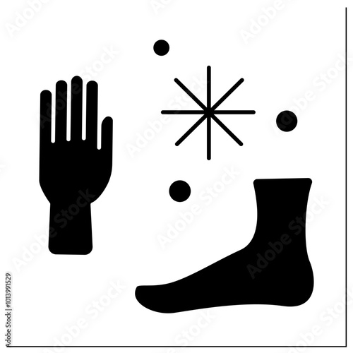 Anemia glyph icon. Disease symptoms. Cold hands and feet. Low hemoglobin. Health protection concept. Filled flat sign. Isolated silhouette vector illustration