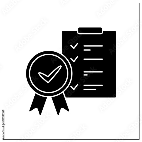 Approved checklist glyph icon. Roster of pre-vetted investments. Approved legal lists. Confirmed concept. Filled flat sign. Isolated silhouette vector illustration