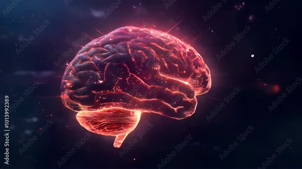 Conceptual digital visualization of a human brain in a futuristic grid with flowing data streams and neural connections Conceptual digital visualization of a human brain in a futuristic grid with flowing data streams and neural connections