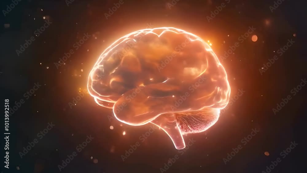 Close-up of a brain neural pathways lighting up in a dynamic digital interface, representing thoughts and cognitive processes Close-up of a brain neural pathways lighting up in a dynamic digital interface, representing thoughts and cognitive processes