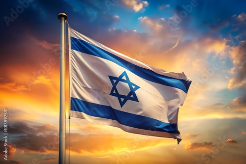 Israel Flag with sky in the background