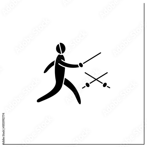 Fencing glyph icon. Combat, individual sport. Fencer use special equipment. Sword, sabre for attack and defense. Athletic competition concept.Filled flat sign. Isolated silhouette vector illustration