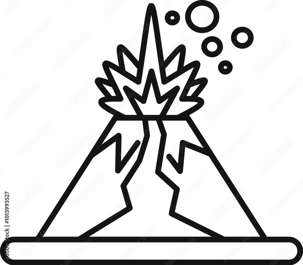 Minimal line art style icon of a volcano erupting with ash and smoke Minimal line art style icon of a volcano erupting with ash and smoke