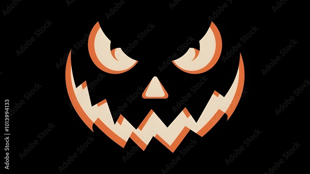 Fototapeta premium Digital illustration of a spooky pumpkin face with devilish features on black background