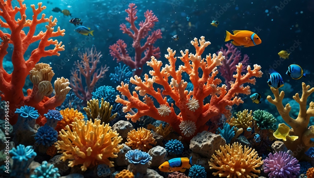 3D coral scene with vibrant aquatic life. 3D coral scene with vibrant aquatic life.