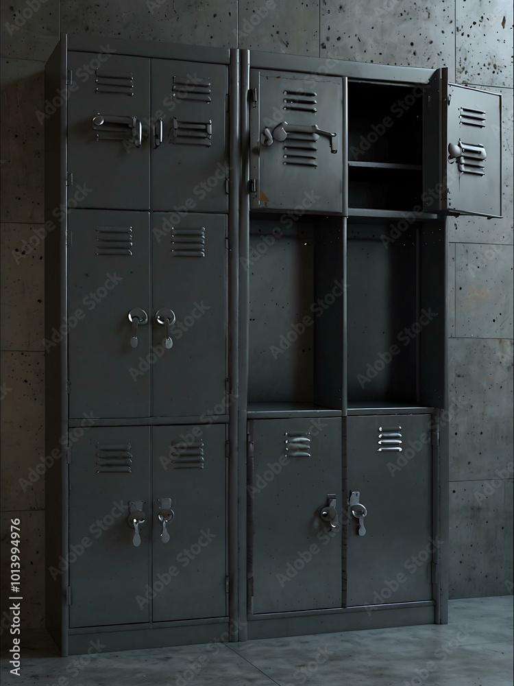 3D render of metal gym lockers. 3D render of metal gym lockers.