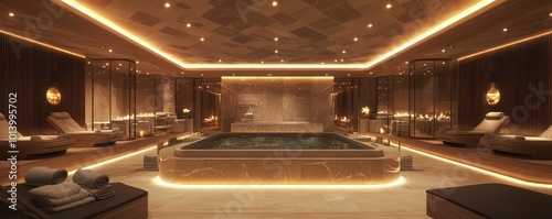 A high-end spa with ceiling recessed lights that emit a gentle, calming glow, perfectly synchronized with the spaa??s serene music to enhance relaxation photo