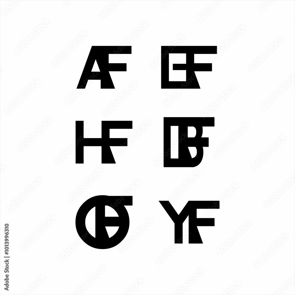 Logo design for initial letters AF, BF, CF, HF, IBF, OF, YF. Logo design for initial letters AF, BF, CF, HF, IBF, OF, YF.