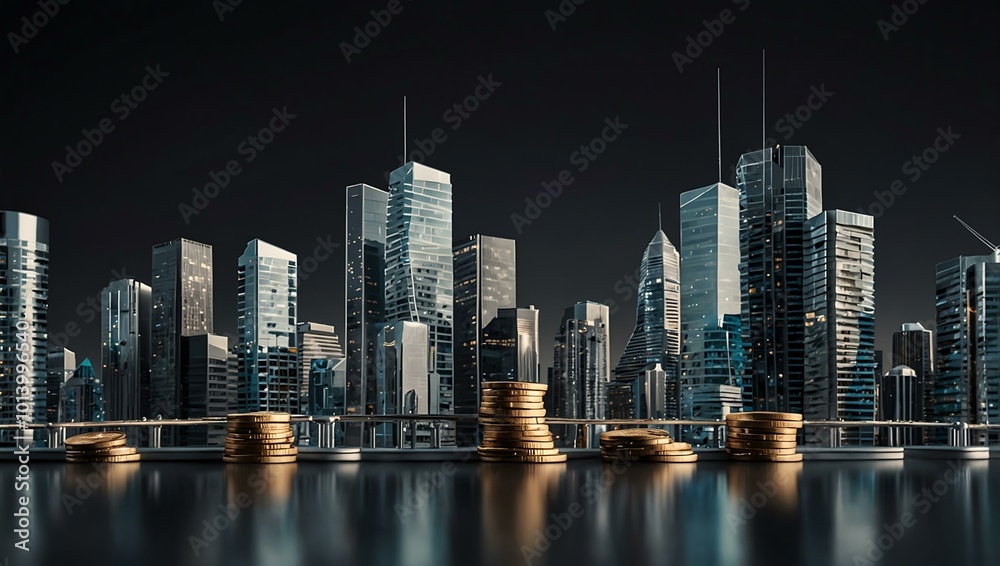 A bridge of coins connecting skyscrapers, symbolizing business success A bridge of coins connecting skyscrapers, symbolizing business success