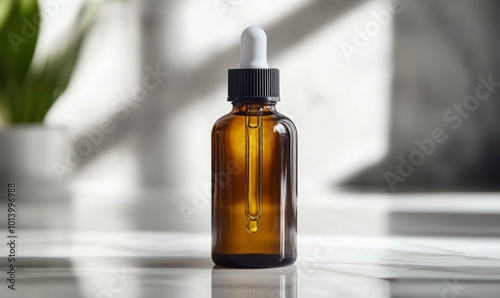 Bottle of amber glass with hyaluronic acid or face serum