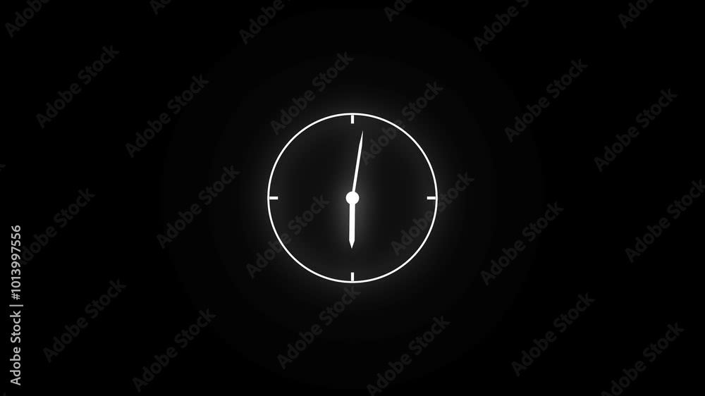 Glowing clock. Animation time lapse of a clock. White clock hands on green clock face. Time pointer ticks in 12 hour time loop. Concept Wall clock on black background with copy space. Glowing clock. Animation time lapse of a clock. White clock hands on green clock face. Time pointer ticks in 12 hour time loop. Concept Wall clock on black background with copy space.