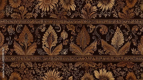 Indonesian batik motifs with very distin brown background photo