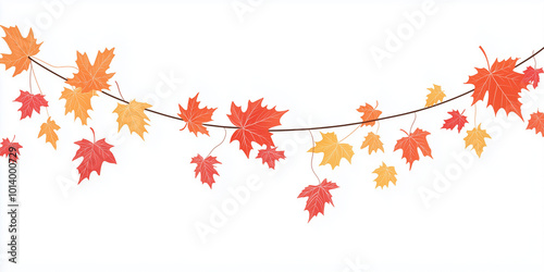 Autumn maple leaves garland border, simple flat vector illustration with white background