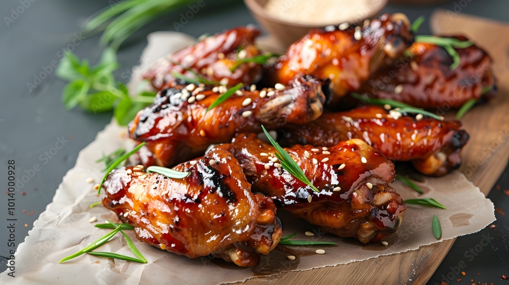 Delicious crispy BBQ chicken wings with sesame Delicious crispy BBQ chicken wings with sesame