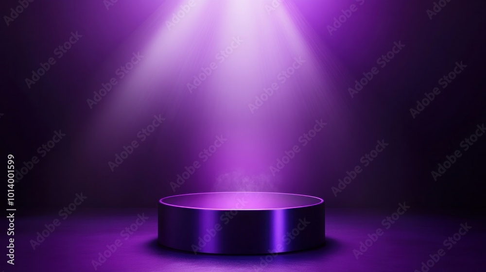 Realistic vector illustration of a purple cylinder podium pedestal with smoke and light effects Features a violet circular stand in an empty showroom ideal for cosmetic advertising Realistic vector illustration of a purple cylinder podium pedestal with smoke and light effects Features a violet circular stand in an empty showroom ideal for cosmetic advertising