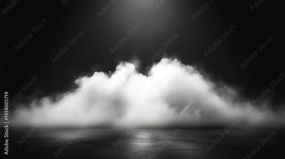 Realistic white fog or smoke spreading across a dark background Depicts mist or cloud textures hovering above the floor or ground Realistic white fog or smoke spreading across a dark background Depicts mist or cloud textures hovering above the floor or ground