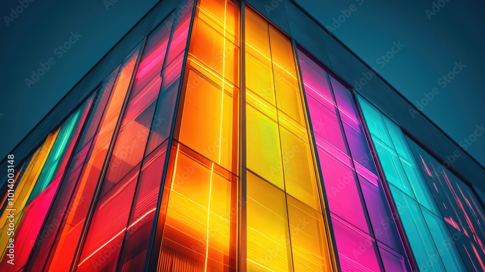 Vibrant Neon Modern Building Facade Reflecting Colorful Urban Nightlife Vibrant Neon Modern Building Facade Reflecting Colorful Urban Nightlife