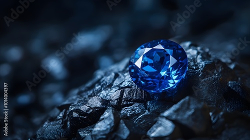 Natural blue sapphire on a blue-black background, highlighting the gemstone's vivid color, brilliance, and intricate facets, creating a striking visual contrast