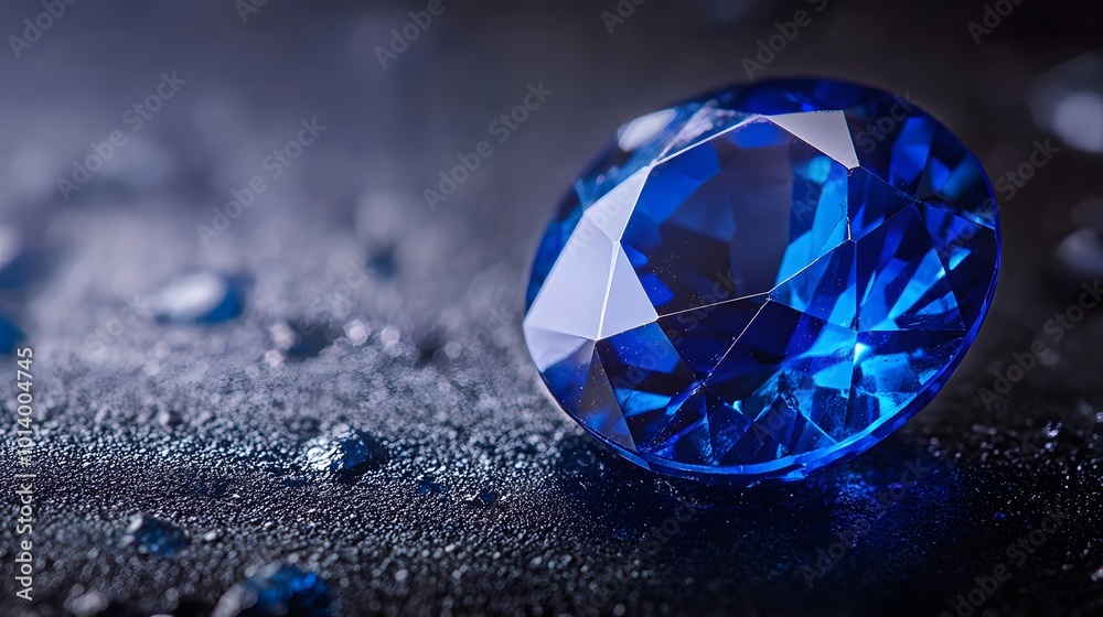 Natural blue sapphire on a blue-black background, highlighting the gemstone's vivid color, brilliance, and intricate facets, creating a striking visual contrast Natural blue sapphire on a blue-black background, highlighting the gemstone's vivid color, brilliance, and intricate facets, creating a striking visual contrast